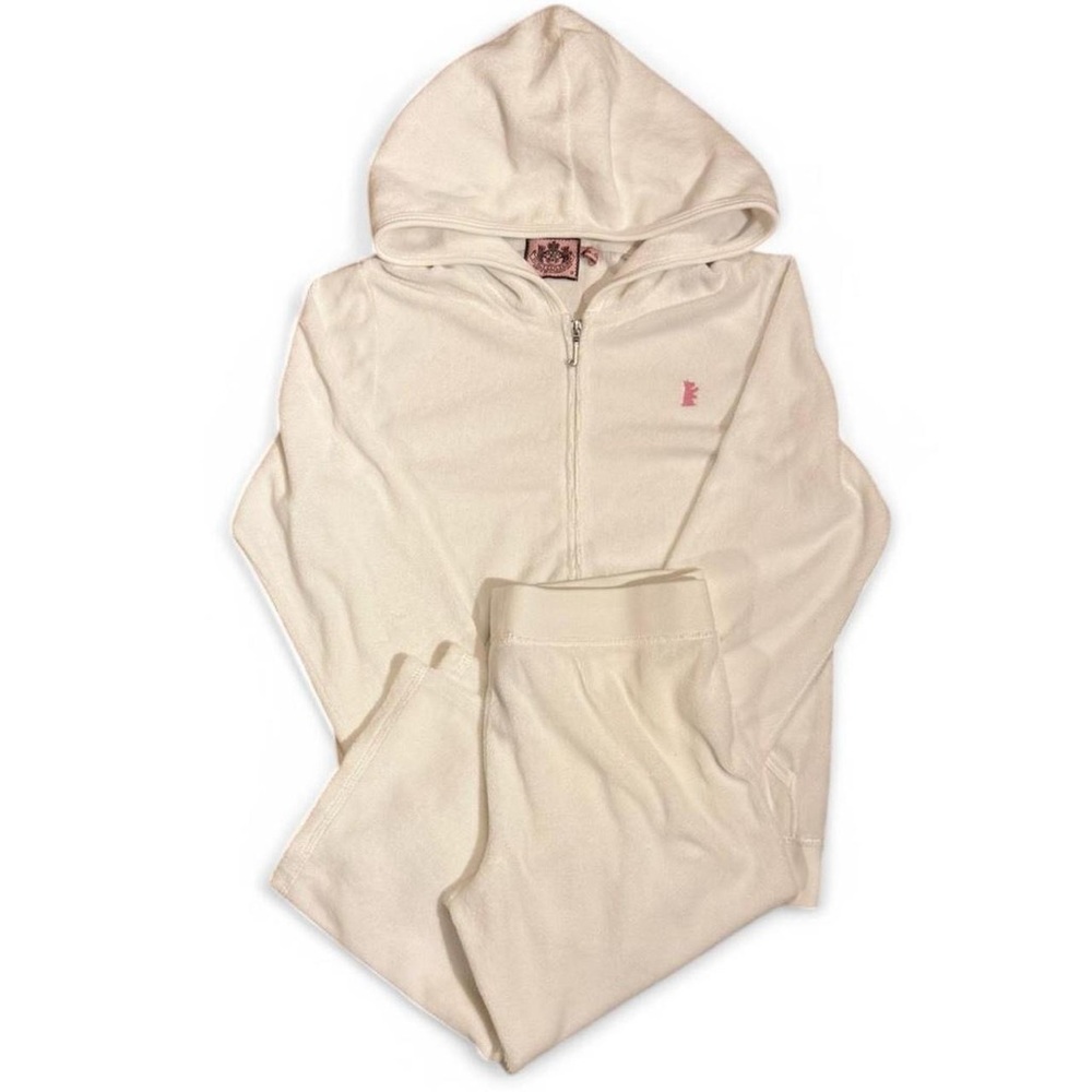 Y2K WHITE JUICY COUTURE TERRY CLOTH TRACKSUIT JACKET AND CAPRI PANTS SET